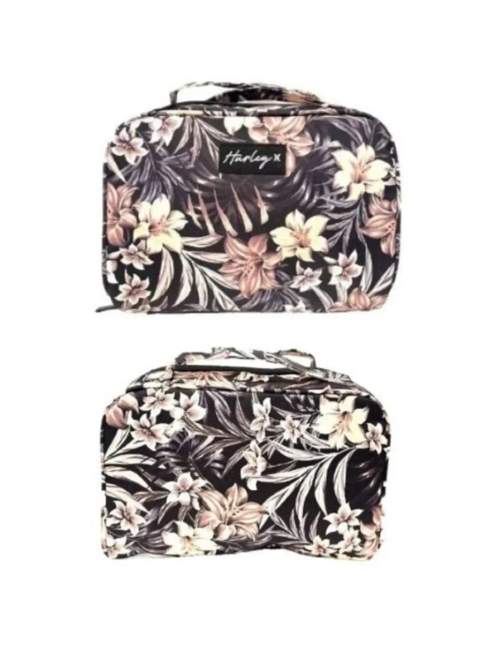 Hurley ~ travel cosmetic / makeup bag - black tropical floral